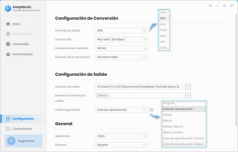 finalizar la configuración de salida